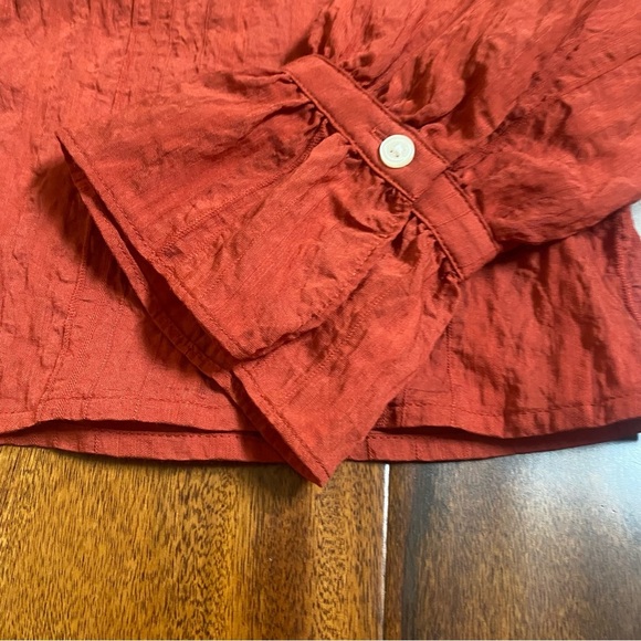 Loft Women’s Long Sleeve Peasant Blouse Ruffles Button Up Rust Orange Size Small - Picture 2 of 7